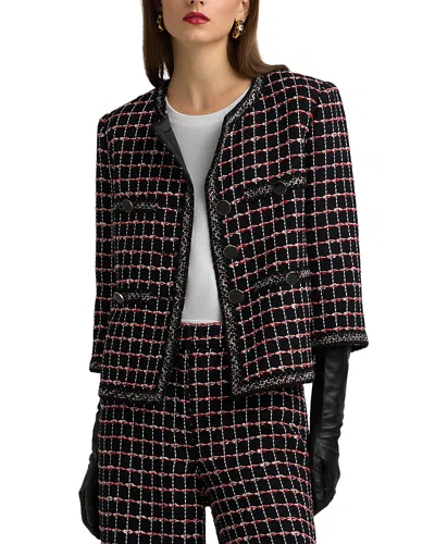 St John Windowpane Tweed Jacket In Black/haute Red/pearl Multi
