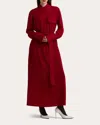 St John Belted Crepe Maxi Shirtdress In Red