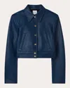 St John Cropped Leather Jacket In Blue