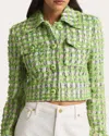 St John Eyelash Plaid Tweed Knit Dress In Cactus/ivory