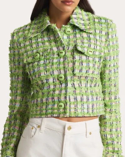 St John Eyelash Plaid Tweed Knit Dress In Cactus/ivory Multi