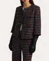 St John St. John Collection Windowpane Check Mixed Media Crop Jacket In Black/haute Red/pearl Multi