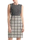 St John Multi Slub Plaid And Tweed Sleeveless Dress In Ecru Black