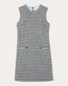 St John Italian Tweed Shift Dress In Royal Blue/white Multi