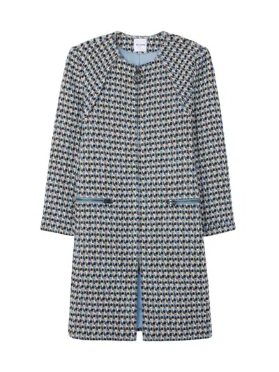 St John St. John Collection Metallic Tweed Long Jacket In Blue White