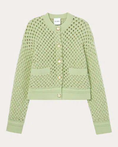St John Sparkle Crochet Knit Jacket In Pale Lime