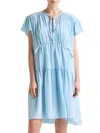 St John Stripe Silk Crepe De Chine Shift Dress In Cornflower