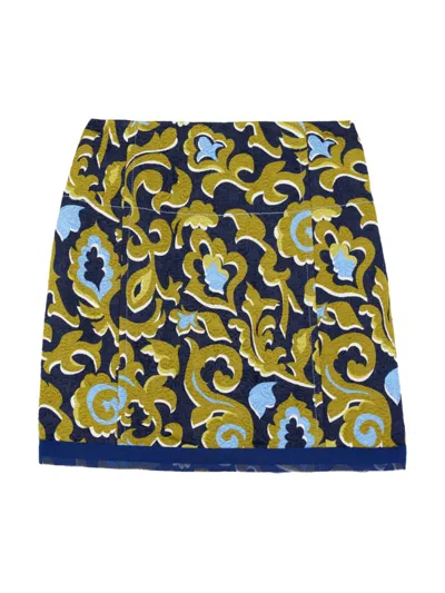 St John St. John Collection Western Paisley Print Cotton Blend Matelassé Miniskirt In Royal Blue Multi