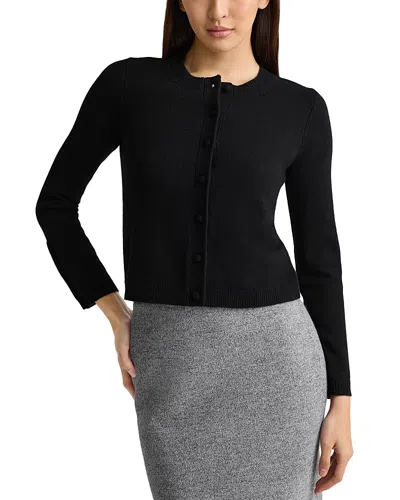 St John Wool & Cashmere Crewneck Cardigan In Black