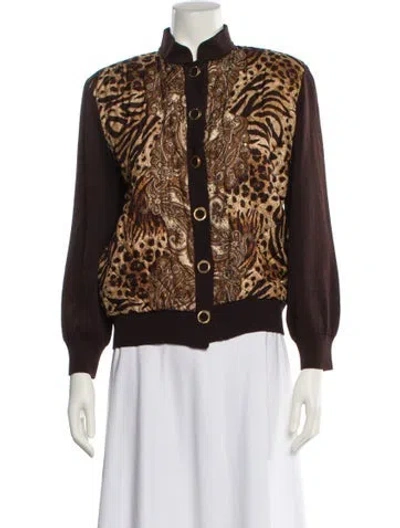 Pre-owned St John Wool Animal Print Evening Jacket In Brown
