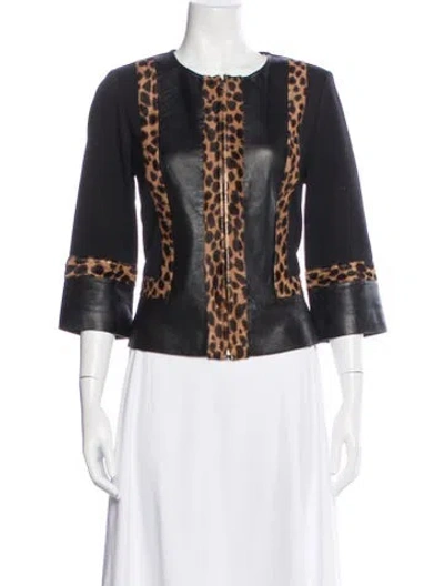 Pre-owned St John Wool Animal Print Jacket In Black