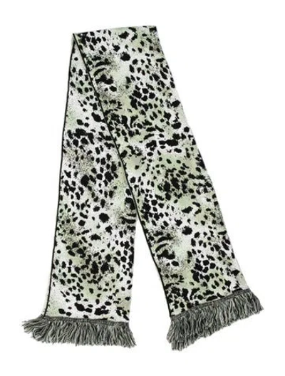 Pre-owned St John Wool Animal Print Scarf In Green