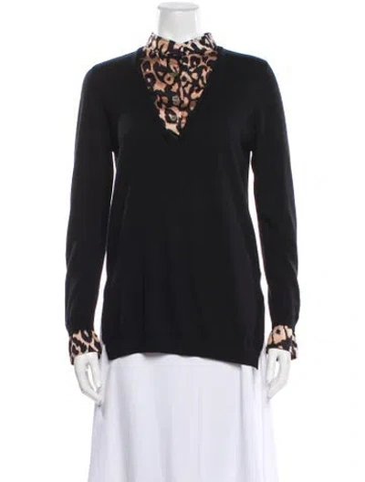 Pre-owned St John Wool Animal Print Sweater In Black