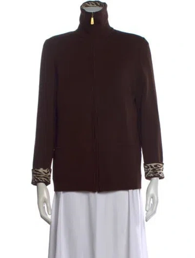 Pre-owned St John Wool Animal Print Sweater In Brown