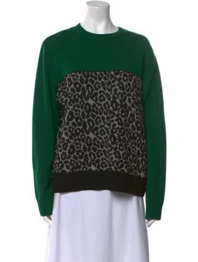 Pre-owned St John Wool Animal Print Sweater In Green