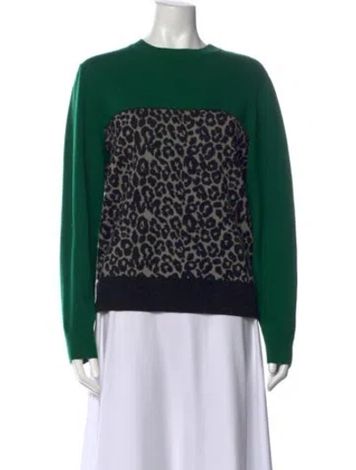 Pre-owned St John Wool Animal Print Sweater In Green