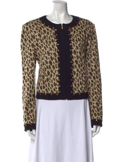 Pre-owned St John Wool Animal Print Sweater In Neutrals