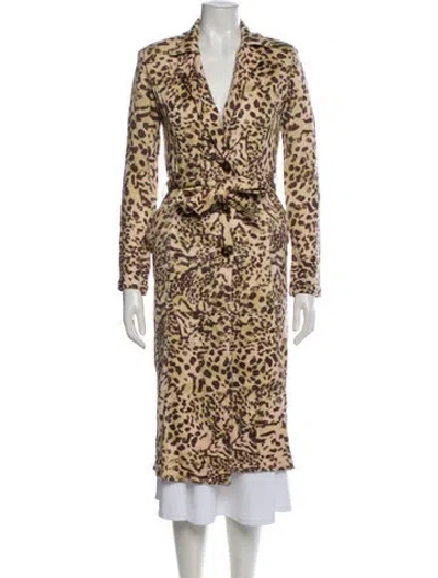 Pre-owned St John Wool Animal Print Trench Coat In Neutral