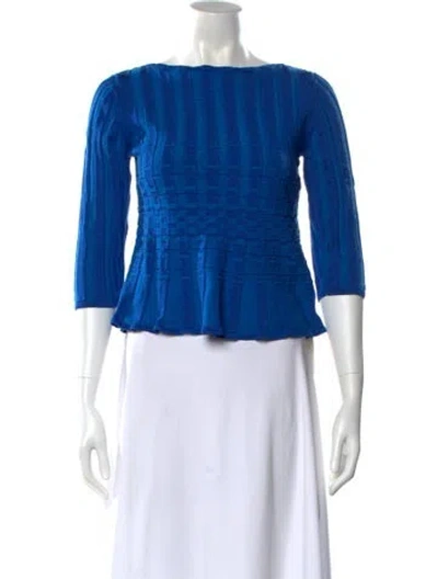 Pre-owned St John Wool Bateau Neckline Crop Top In Blue