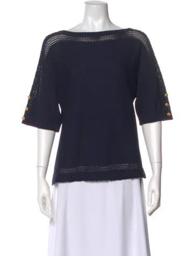 Pre-owned St John Wool Bateau Neckline Sweater In Blue