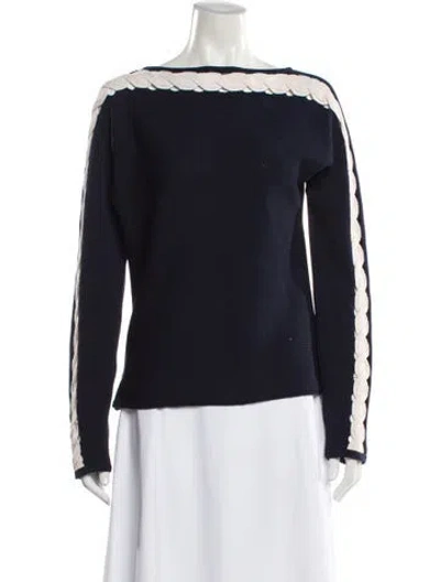 Pre-owned St John Wool Bateau Neckline Sweater In Blue
