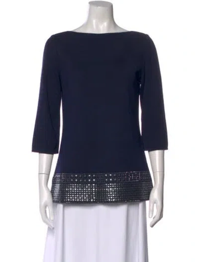 Pre-owned St John Wool Bateau Neckline Sweater In Blue