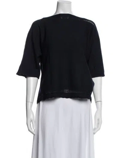 Pre-owned St John Wool Bateau Neckline Sweater In Blue