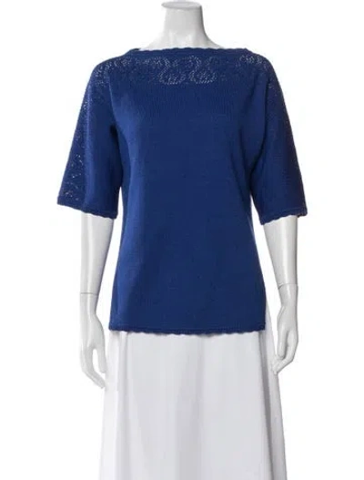Pre-owned St John Wool Bateau Neckline Sweater In Blue