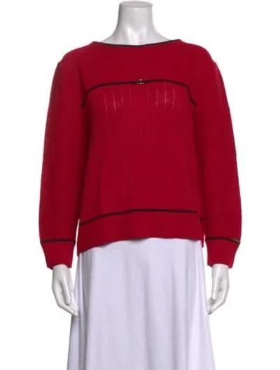 Pre-owned St John Wool Bateau Neckline Sweater In Red