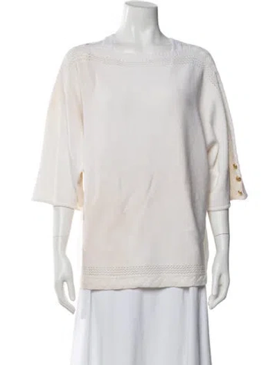Pre-owned St John Wool Bateau Neckline Sweater In White