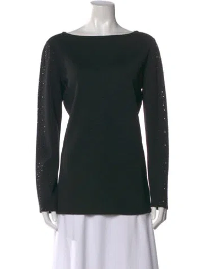 Pre-owned St John Wool Bateau Neckline Top In Black
