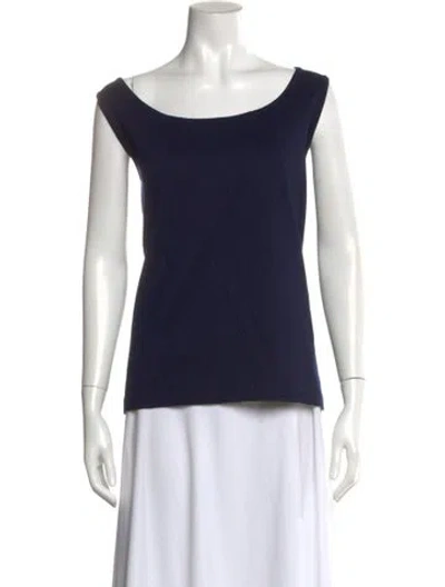 Pre-owned St John Wool Bateau Neckline Top In Blue