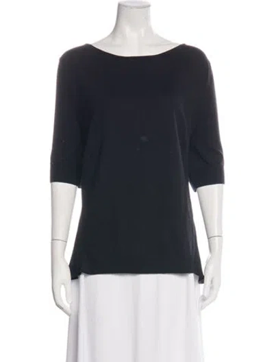Pre-owned St John Wool Bateau Neckline Top In Blue