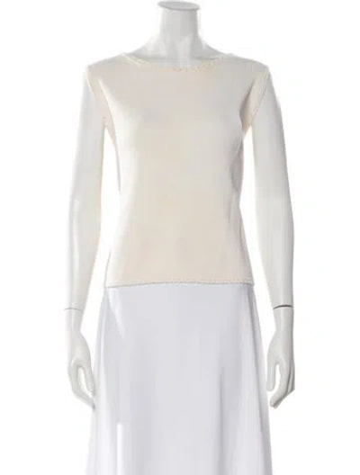 Pre-owned St John Wool Bateau Neckline Top In Neutral