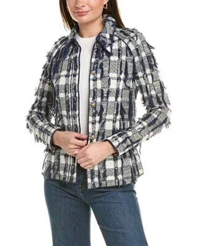 Pre-owned St John St. John Wool-blend Shirt Jacket Women's S In Navy Multi