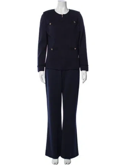 Pre-owned St John Wool Braided Accents Pantsuit In Blue