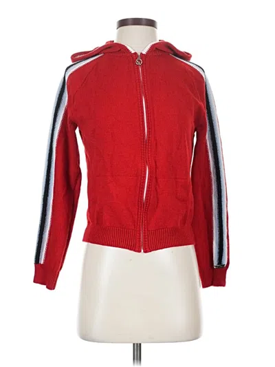 Pre-owned St John Wool Cardigan Sweater In Red