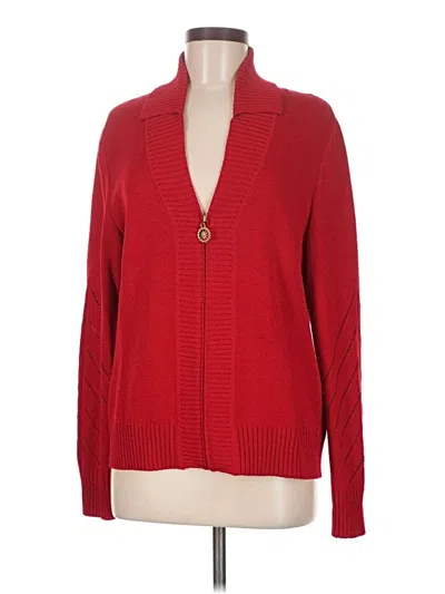 Pre-owned St John Wool Cardigan Sweater In Red