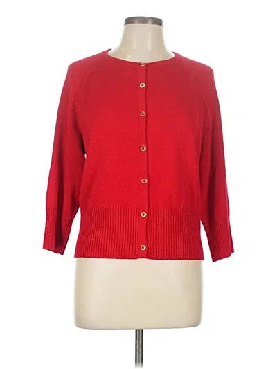 Pre-owned St John Wool Cardigan Sweater In Red