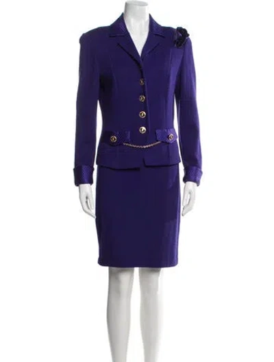 Pre-owned St John Wool Chain-link Accents Skirt Set In Blue