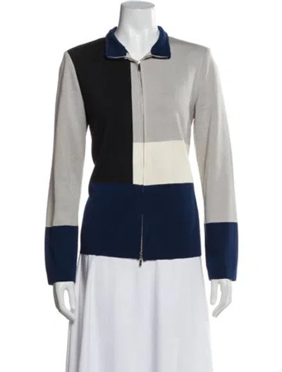 Pre-owned St John Wool Colorblock Pattern Biker Jacket In Gray