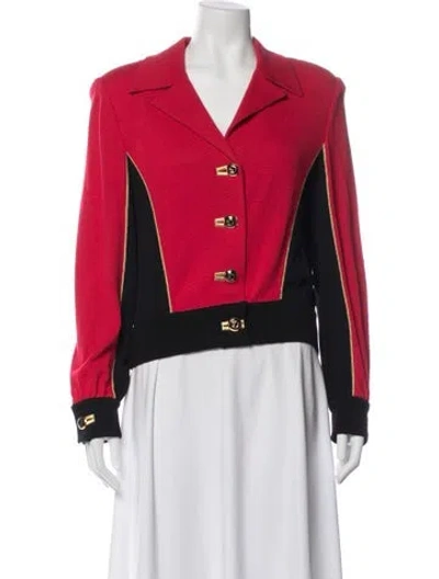 Pre-owned St John Wool Colorblock Pattern Biker Jacket In Red