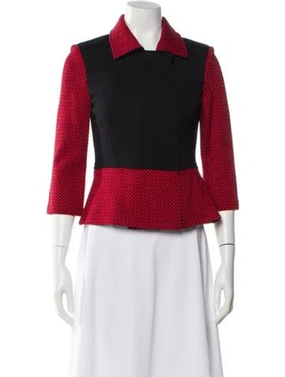 Pre-owned St John Wool Colorblock Pattern Biker Jacket W/ Tags In Red