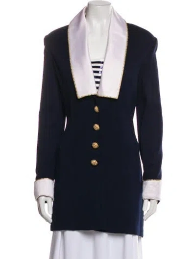 Pre-owned St John Wool Colorblock Pattern Blazer In Blue