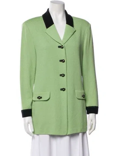 Pre-owned St John Wool Colorblock Pattern Blazer In Green