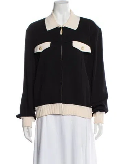 Pre-owned St John Wool Colorblock Pattern Bomber Jacket In Black