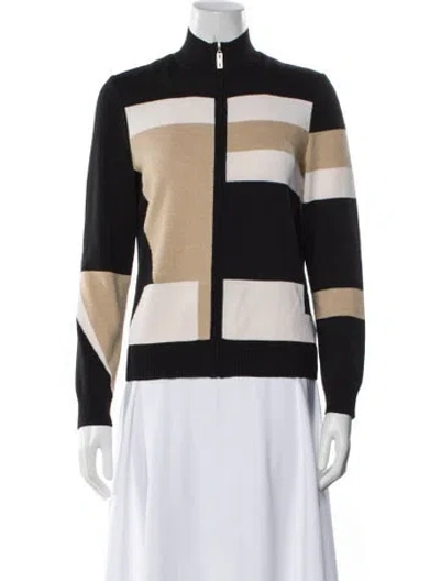 Pre-owned St John Wool Colorblock Pattern Bomber Jacket In Black