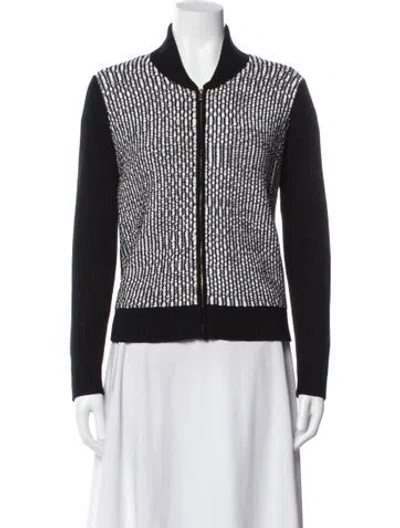 Pre-owned St John Wool Colorblock Pattern Bomber Jacket In Black