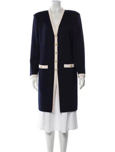 Pre-owned St John Wool Colorblock Pattern Coat In Blue