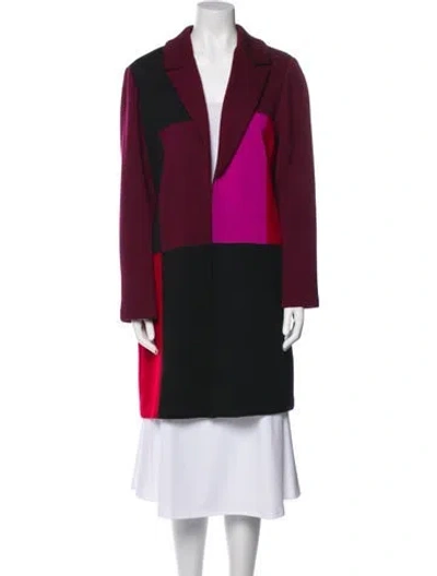 Pre-owned St John Wool Colorblock Pattern Coat In Burgundy